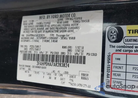 2010 Ford Fusion Se из США, поврежденный, VIN 3FAHP0HA7AR283824